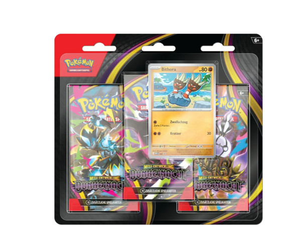 [DEU] Pokémon Dunkelnacht 3-Pack Blister Deutsch – Bithora Promo – 3 Boosterpacks
