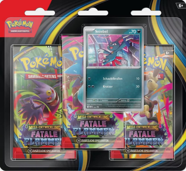 [DEU] Pokemon - Mega Entwicklung - Fatale Flammen - 3-Pack Blister Sniebel