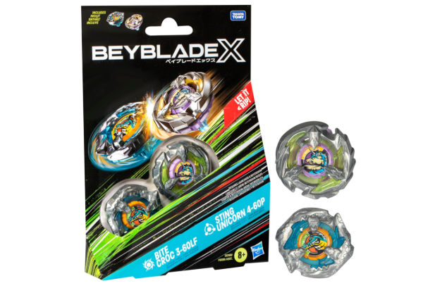 Beyblade X Bite Croc 3-60LF und Sting Unicorn 4-60P Dual Pack, Set