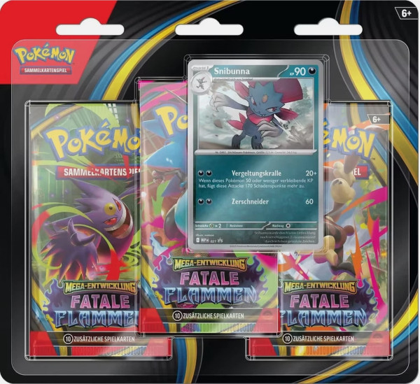 [DEU] Pokemon - Mega Entwicklung - Fatale Flammen - 3-Pack Blister Snibunna