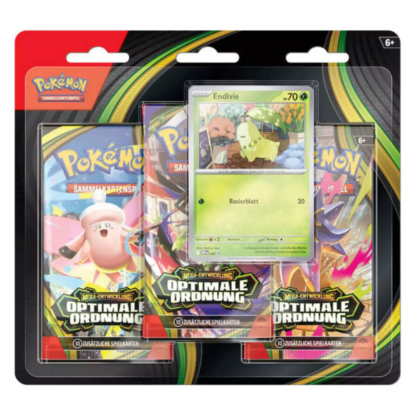 [DEU] Pokémon Optimale Ordnung 3-Pack Blister Deutsch – Endivie Promo – 3 Boosterpacks