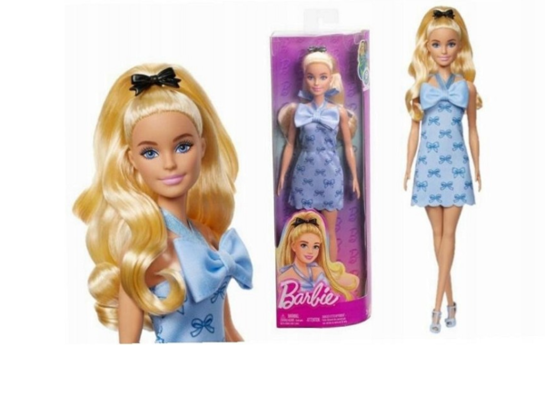 Mattel Barbie Fashionistas Puppe mit blauem Schleifen-Kleid